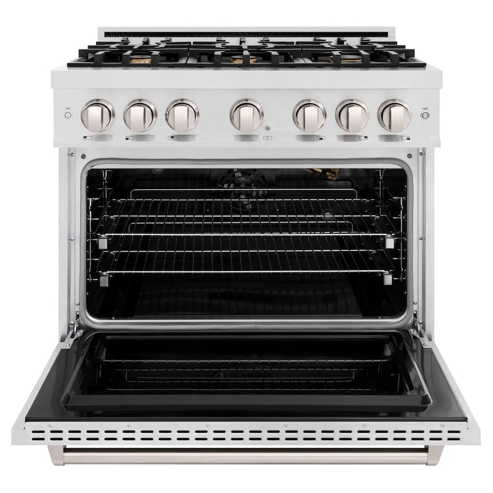 ZLINE Classic 36-inch range in satin stainless steel CGRS-BR-36, front view