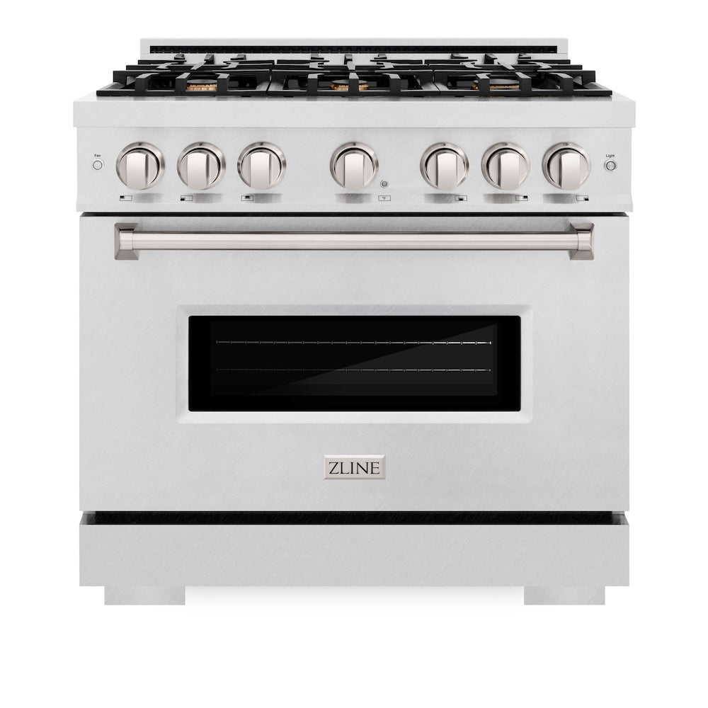 ZLINE Classic 36-inch range in satin stainless steel CGRS-BR-36, front view