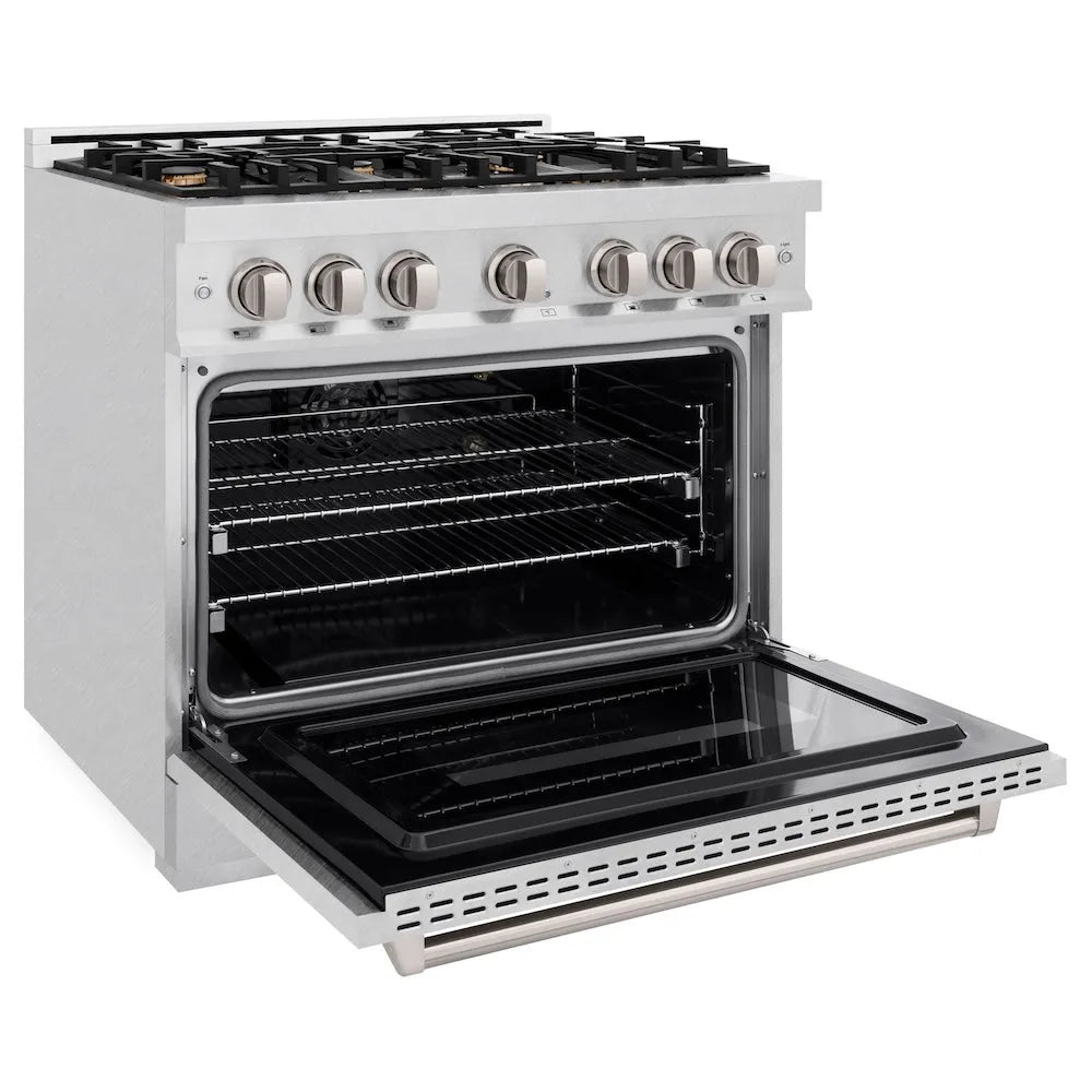 ZLINE Classic 36-inch range in satin stainless steel CGRS-BR-36, door open