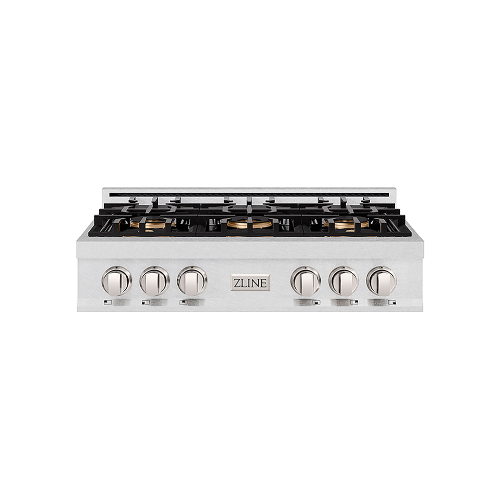ZLINE Classic 36-inch rangetop in satin stainless steel PCRTS-36, front view
