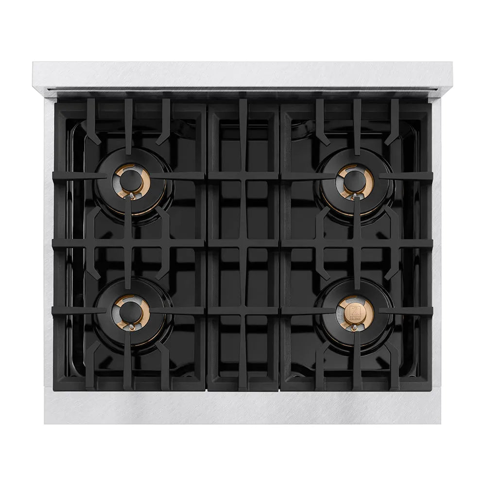 ZLINE Classic 30-inch range in satin stainless steel PCDRS-30, from above