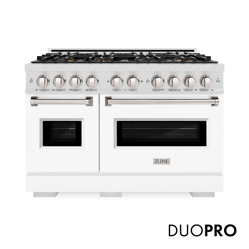 ZLINE Classic 48-inch range in satin stainless steel with white matte door PCGRS-WM-48