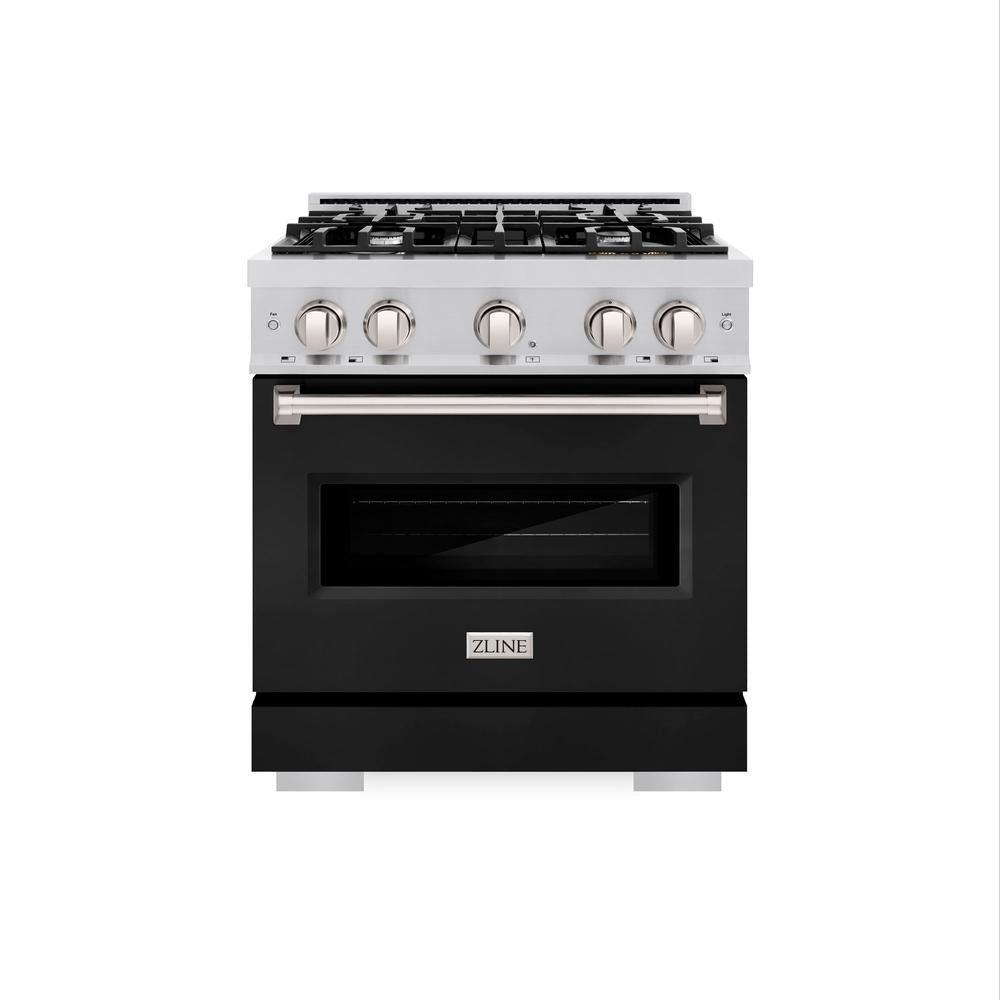 ZLINE Classic 30-inch range in stainless steel with black matte door CGR-BLM-30, front view