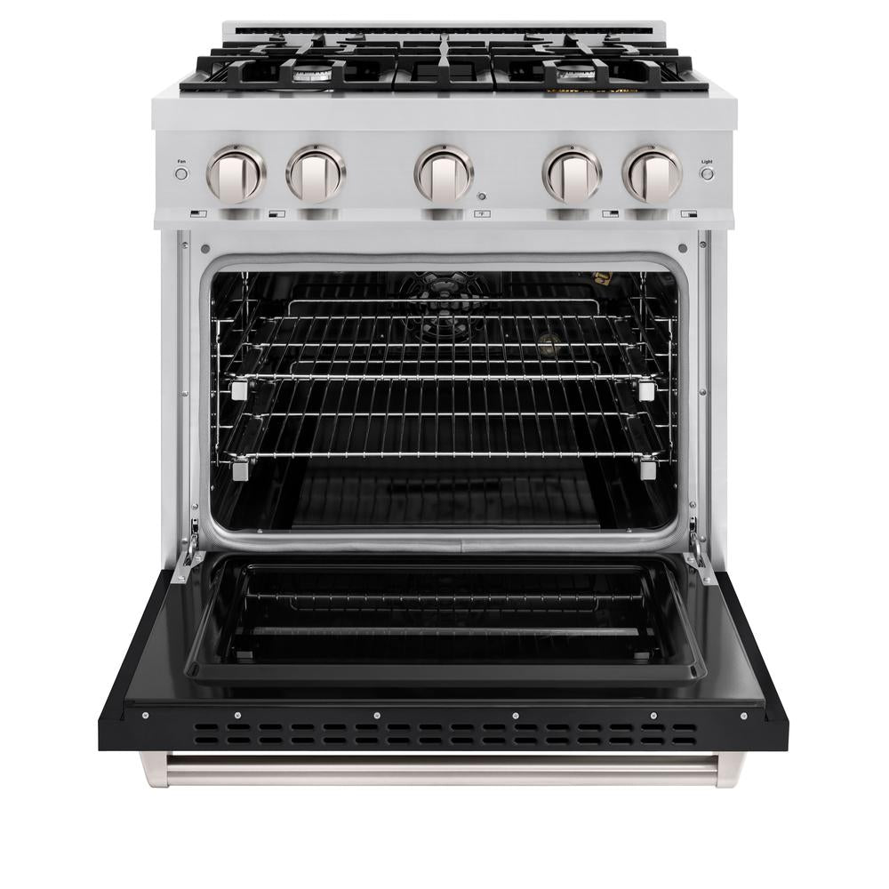 ZLINE Classic 30-inch range in stainless steel with black matte door CGR-BLM-30, front view