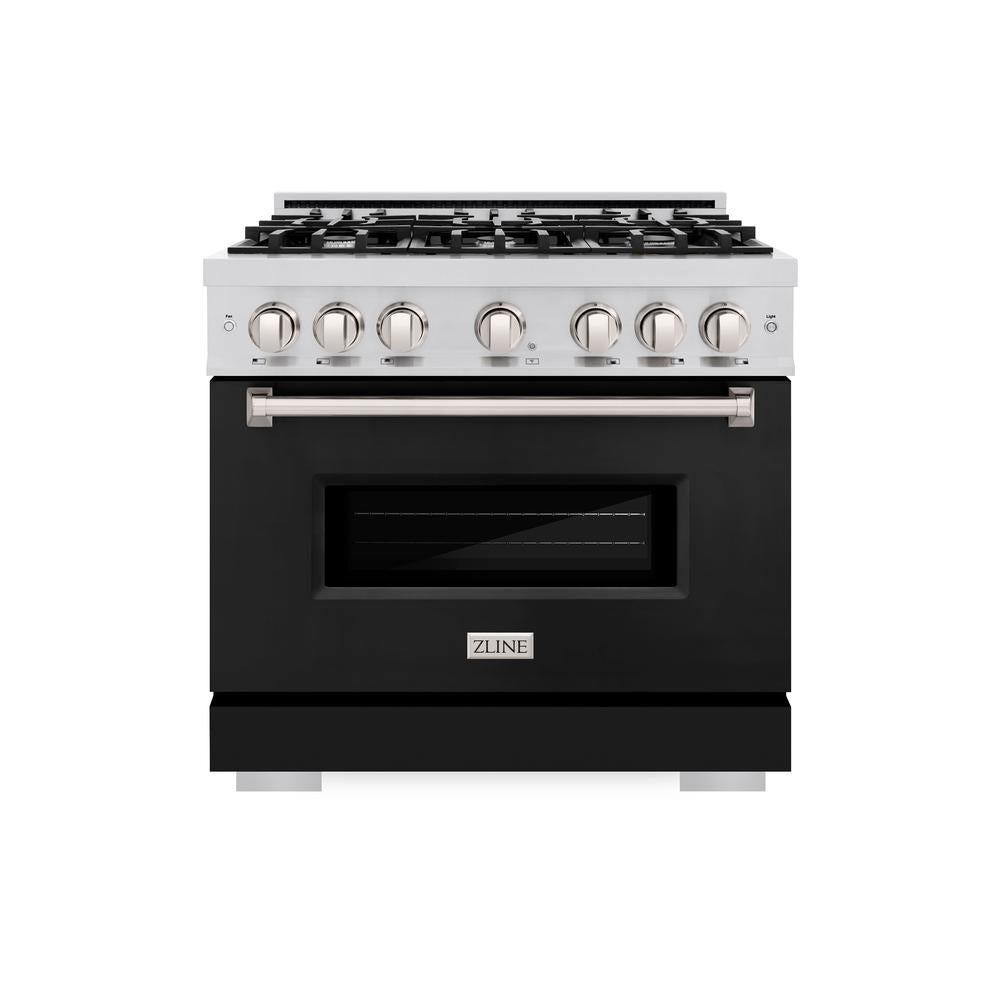 ZLINE Classic 36-inch range in stainless steel with black matte door CGR-BLM-36, front view
