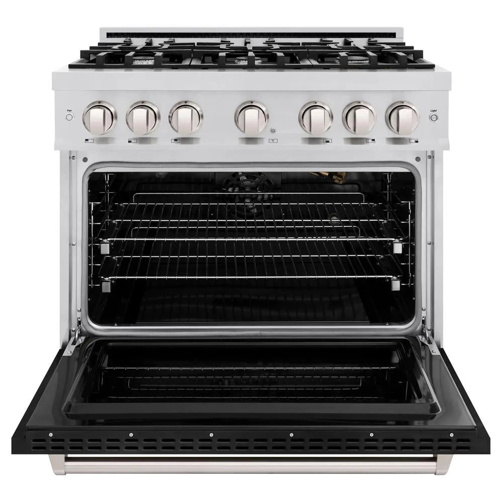 ZLINE Classic 36-inch range in stainless steel with black matte door CGR-BLM-36, front view