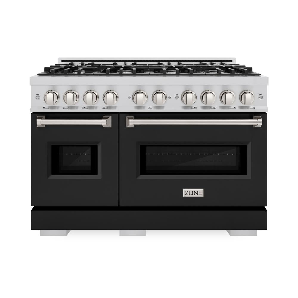 ZLINE Classic 48-inch range in stainless steel with black matte door CGR-BLM-48, front view