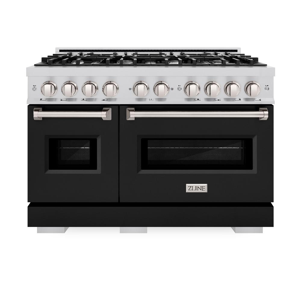 ZLINE Classic 48-inch range in stainless steel with black matte door CGR-BLM-48, front view