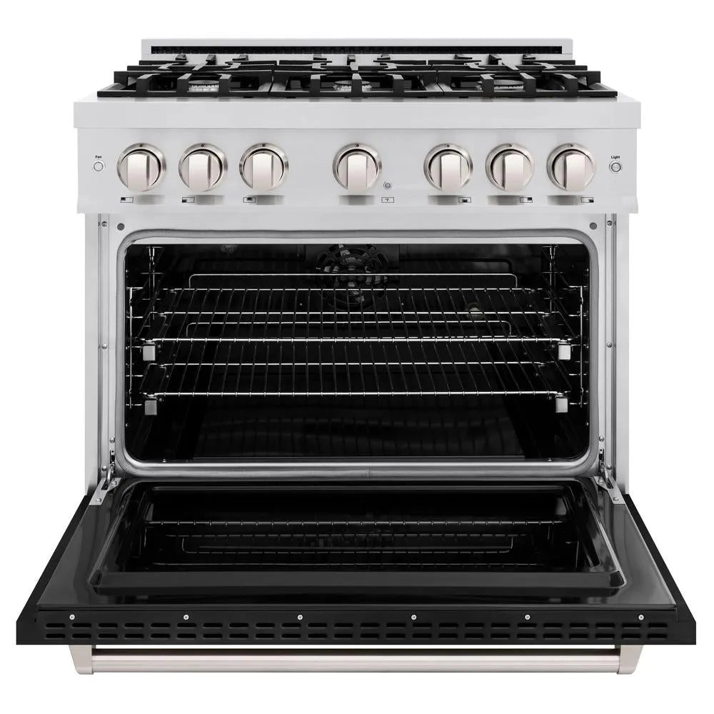 ZLINE Classic 36-inch range in stainless steel with black matte door CDR-BLM-36, front view