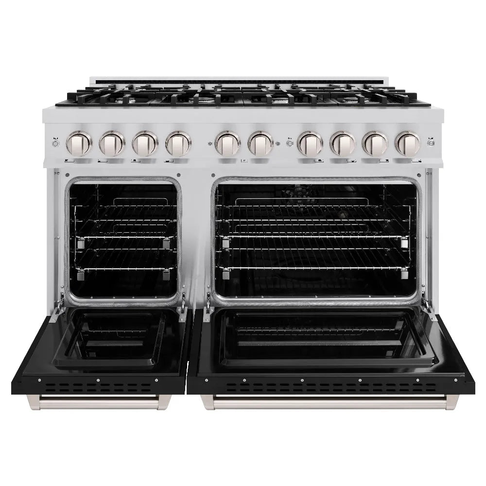 ZLINE Classic 48-inch range in stainless steel with black matte door CDR-BLM-48, front view