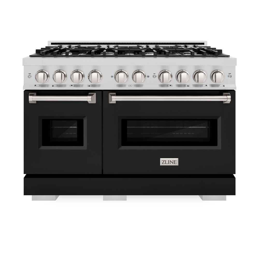 ZLINE Classic 48-inch range in stainless steel with black matte door CDR-BLM-48, front view