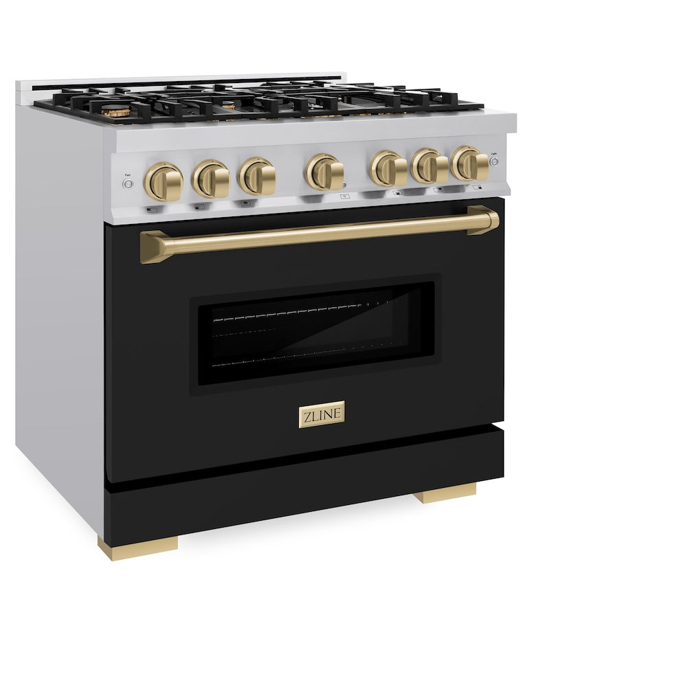 ZLINE Autograph Edition Classic 36-inch range in stainless steel with black matte door and champagne bronze accents CDRZ-BLM-36-CB, view 6