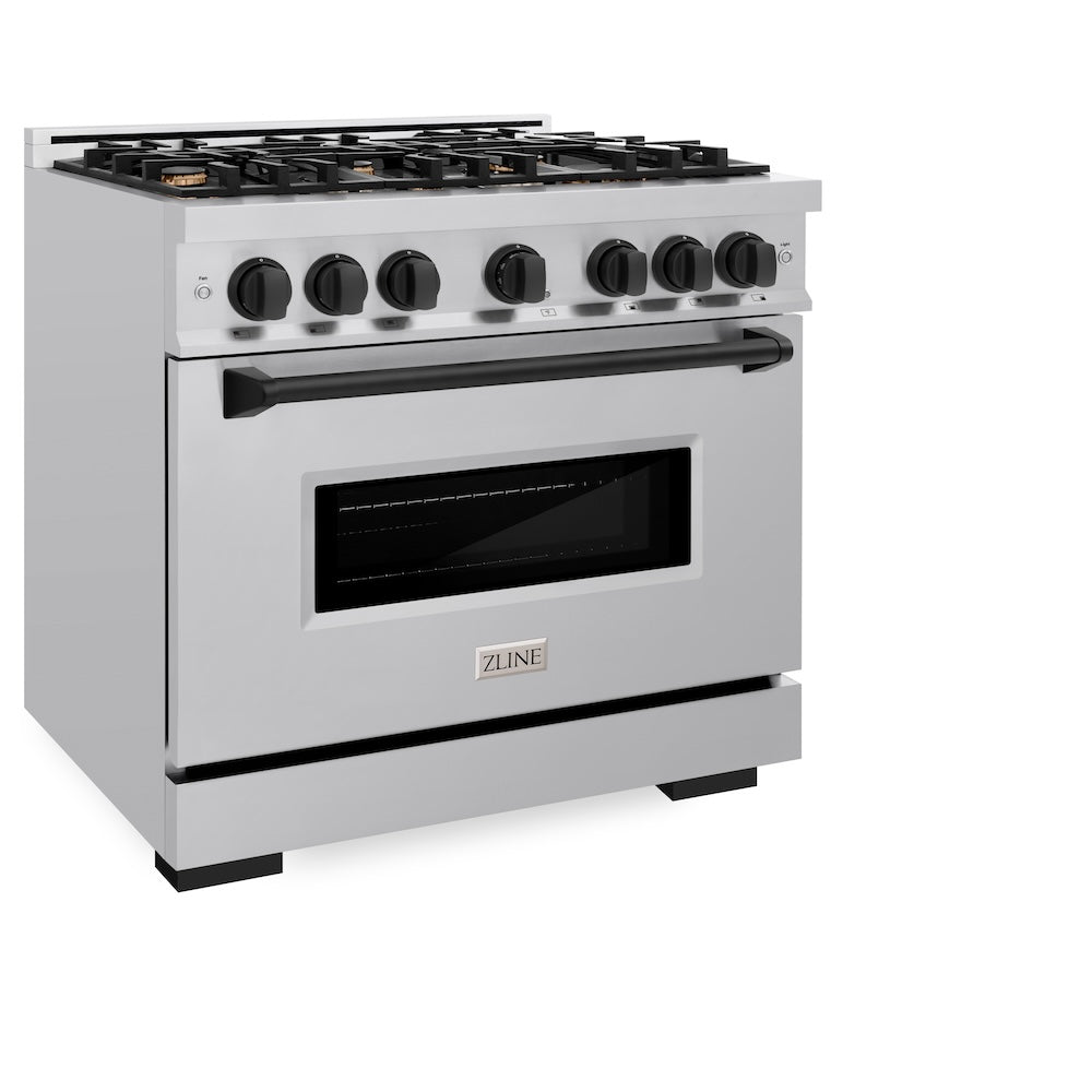 ZLINE Autograph Edition Classic 36-inch range in stainless steel and matte black accents CDRZ-36-MB, view 3