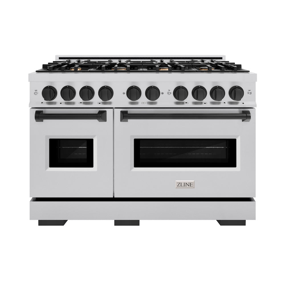 ZLINE Autograph Edition Classic 48-inch range in stainless steel and matte black accents CDRZ-48-MB, front view