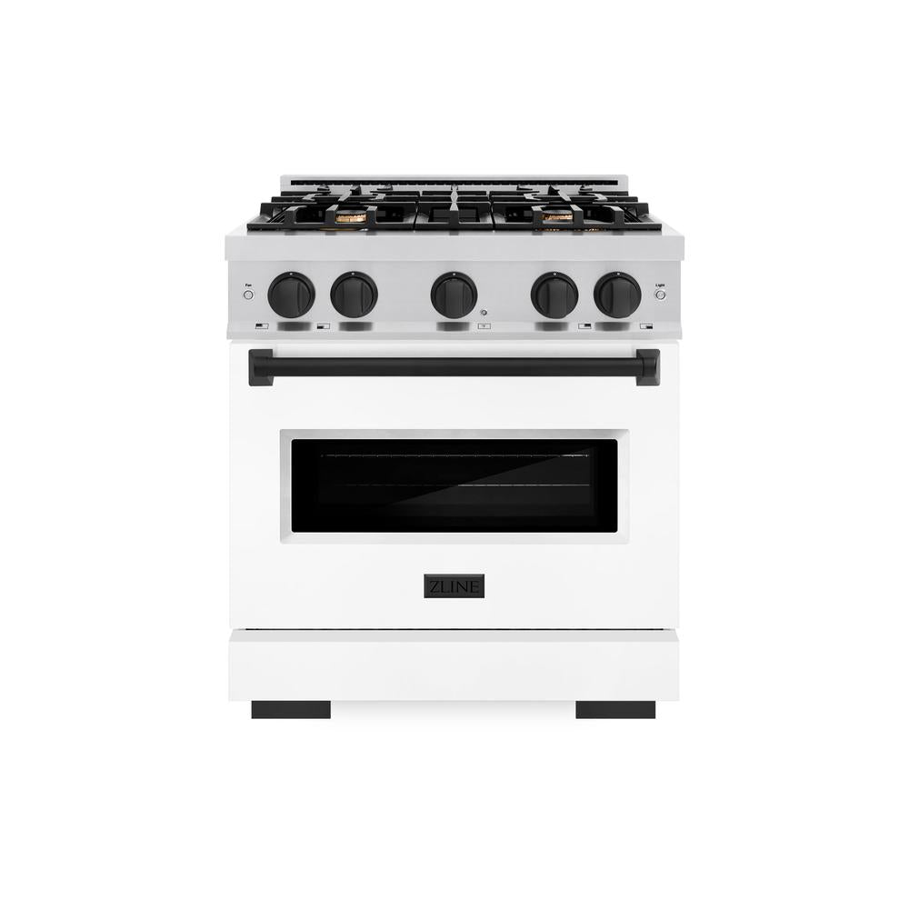 ZLINE Autograph Edition Classic 30-inch range in stainless steel with white matte door and matte black accents CDRZ-WM-30-MB, front view