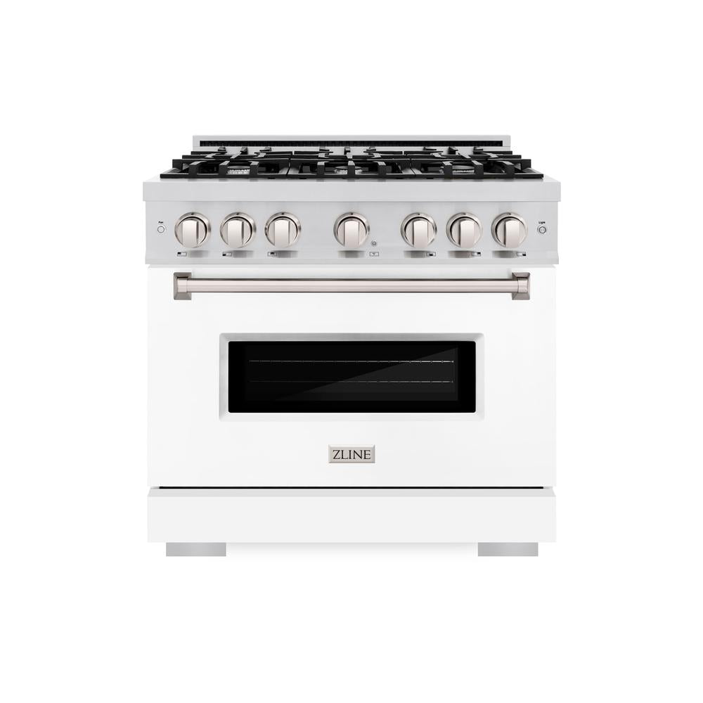 ZLINE Classic 36-inch range in stainless steel with white matte door CDR-WM-36, front view