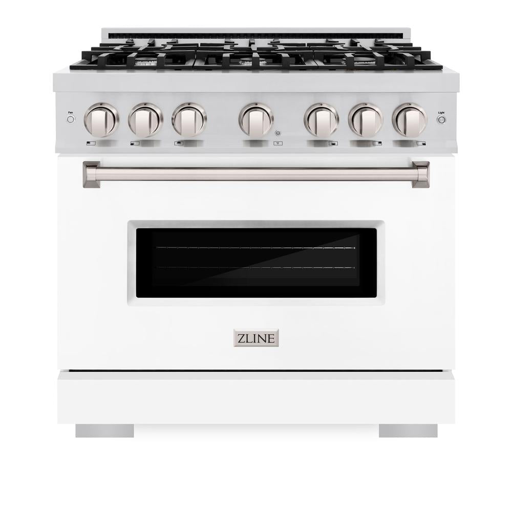 ZLINE Classic 36-inch range in stainless steel with white matte door CDR-WM-36, front view