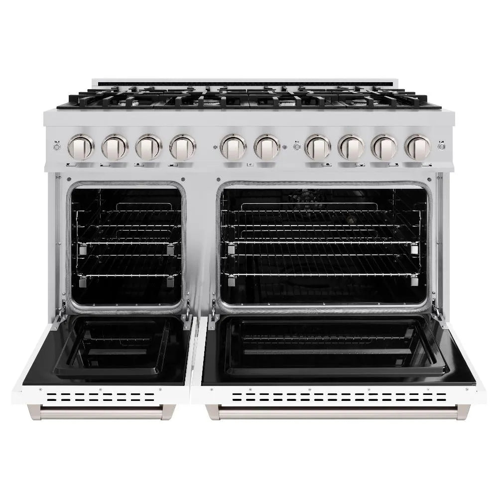 ZLINE Classic 48-inch range in stainless steel with white matte door CDR-WM-48, front view