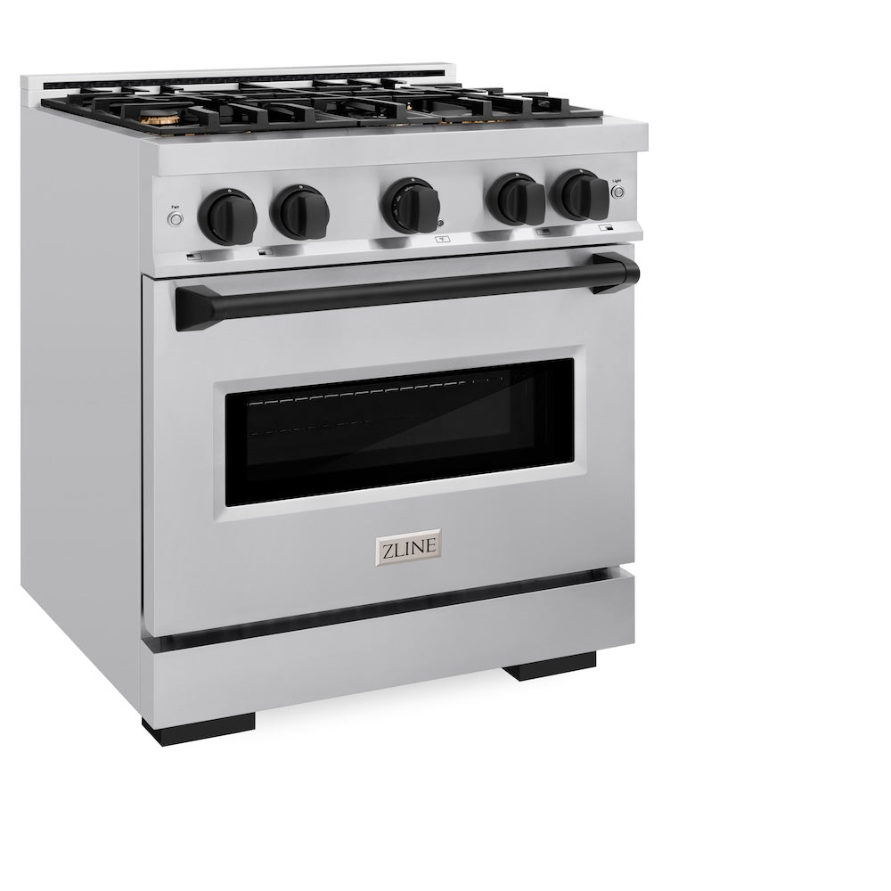 ZLINE Autograph Edition Classic 30-inch range in stainless steel and matte black accents CGRZ-30-MB, view 5