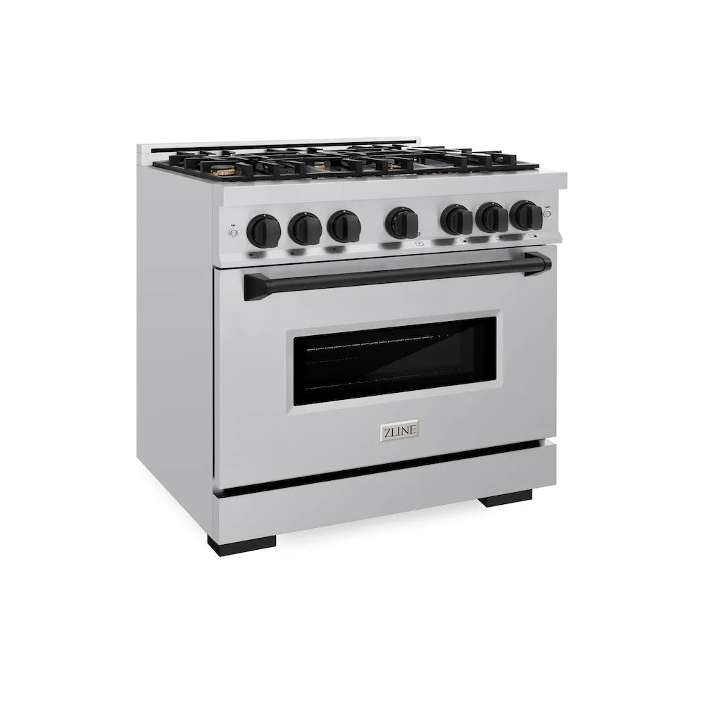 ZLINE Autograph Edition Classic 36-inch range in stainless steel and matte black accents CGRZ-36-MB