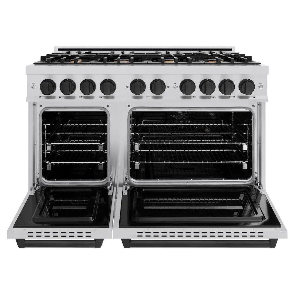 ZLINE Autograph Edition Classic 48-inch range in stainless steel and matte black accents CGRZ-48-MB, front view