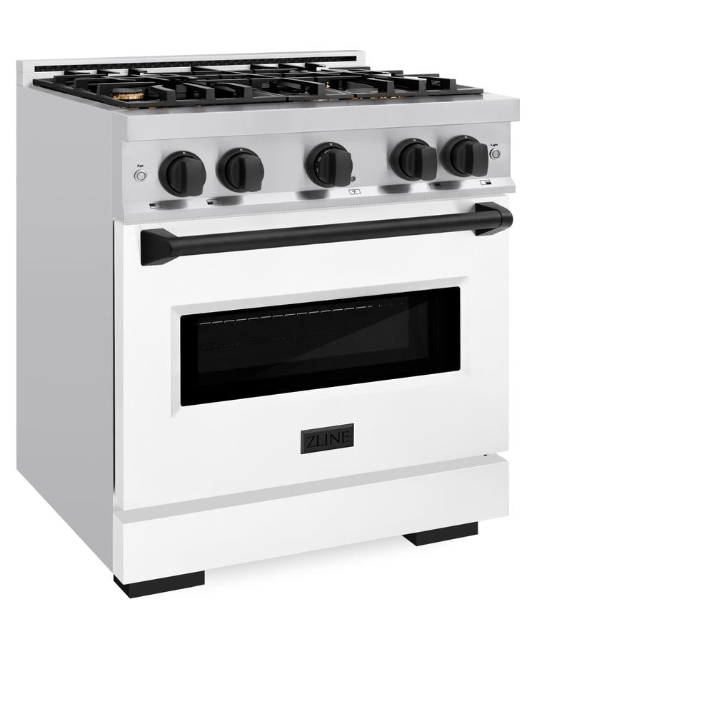 ZLINE Autograph Edition Classic 30-inch range in stainless steel with white matte door and matte black accents CGRZ-WM-30-MB, view 6