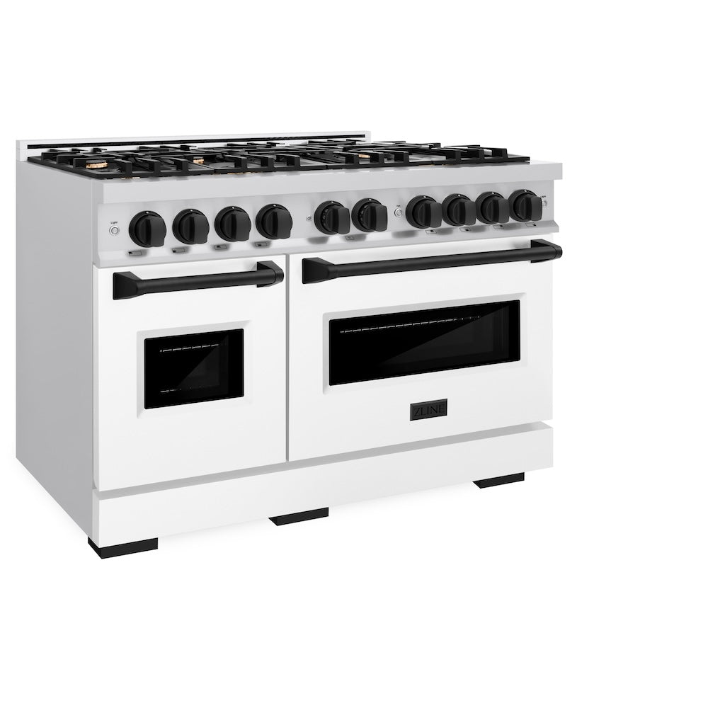 ZLINE Autograph Edition Classic 48-inch range in stainless steel with white matte door and matte black accents CGRZ-WM-48-MB, view 4