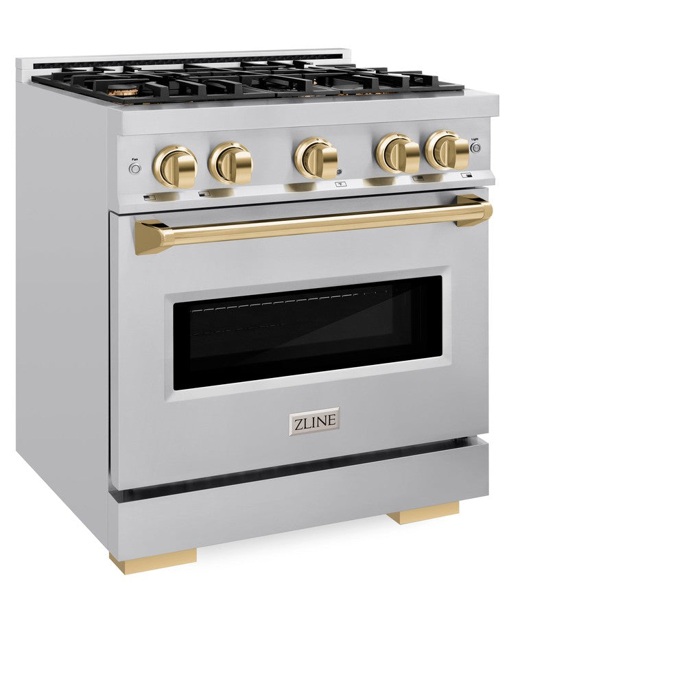 ZLINE Autograph Edition Classic 30-inch range in stainless steel and polished gold accents CGRZ-30-G, view 3
