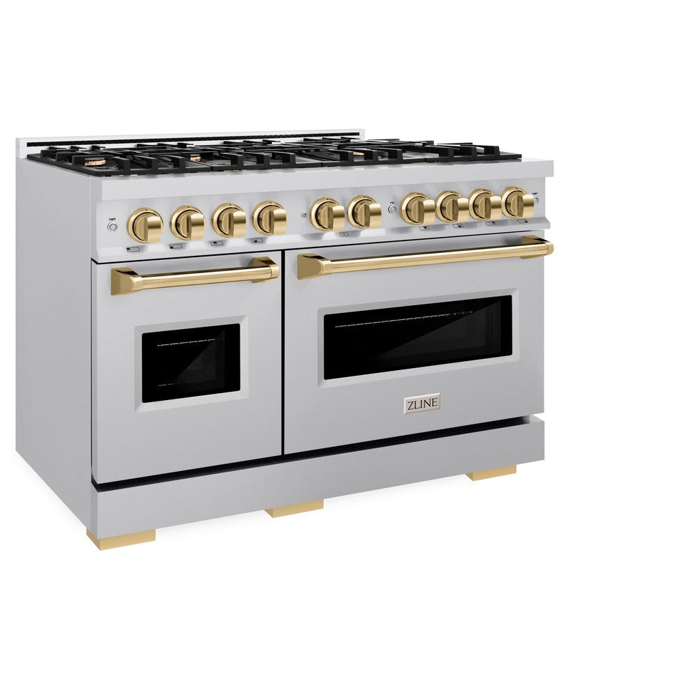 ZLINE Autograph Edition Classic 48-inch range in stainless steel and polished gold accents CGRZ-48-G, view 6