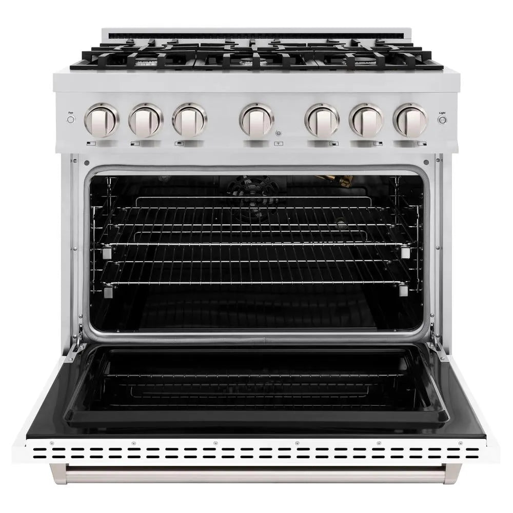 ZLINE Classic 36-inch range in stainless steel with white matte door CGR-WM-36, front view