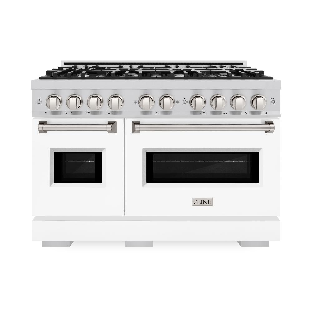 ZLINE Classic 48-inch range in stainless steel with white matte door CGR-WM-48, front view