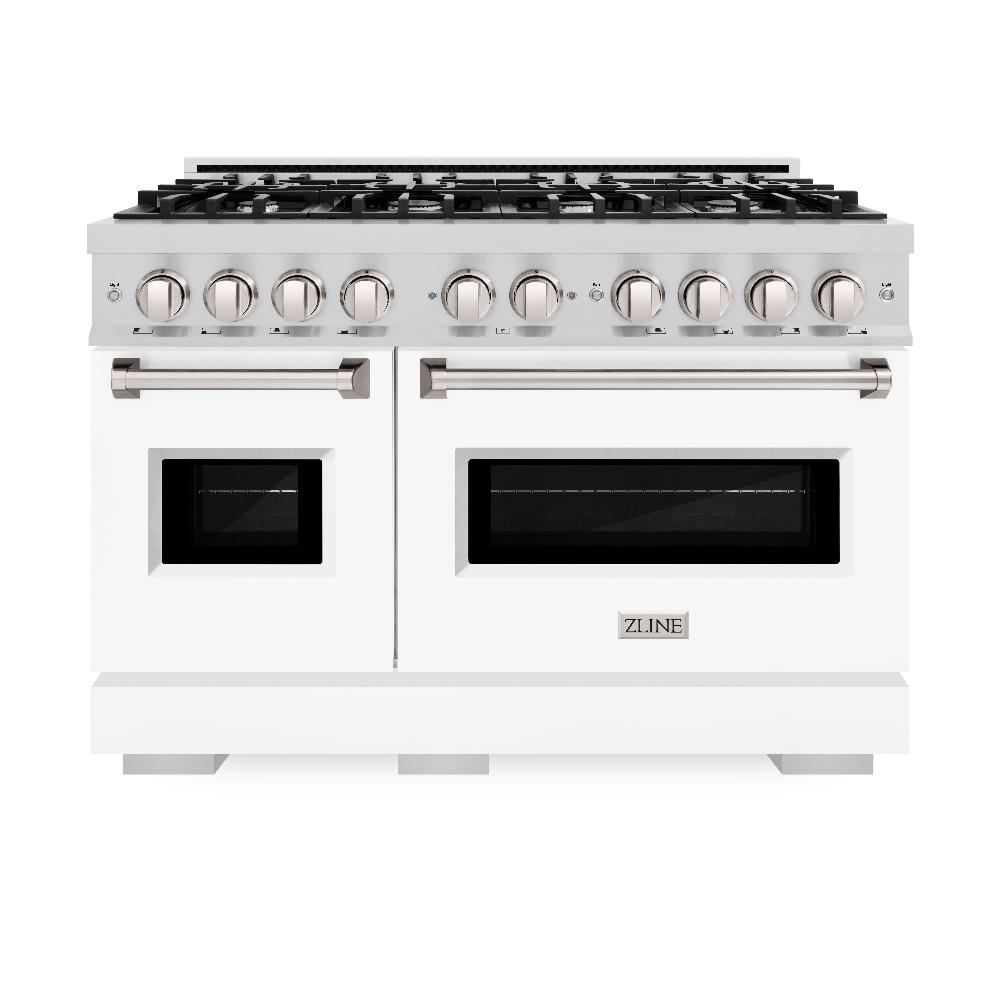 ZLINE Classic 48-inch range in stainless steel with white matte door CGR-WM-48, front view