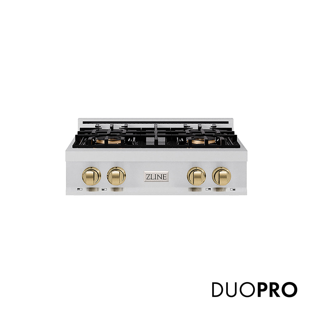 ZLINE Autograph Edition Classic 30-inch rangetop in stainless steel and champagne bronze accents PCRTZ-30-CB