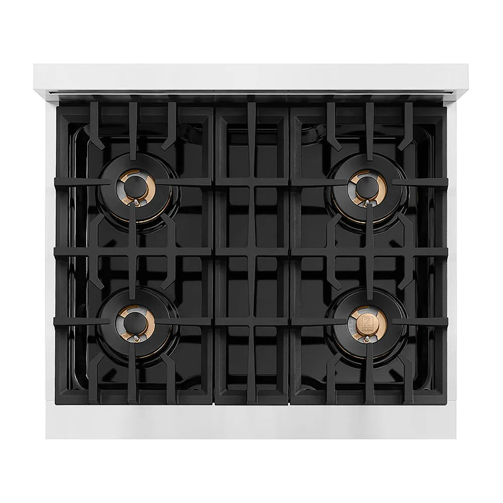 ZLINE Autograph Edition Classic 30-inch rangetop in stainless steel and champagne bronze accents PCRTZ-30-CB, from above