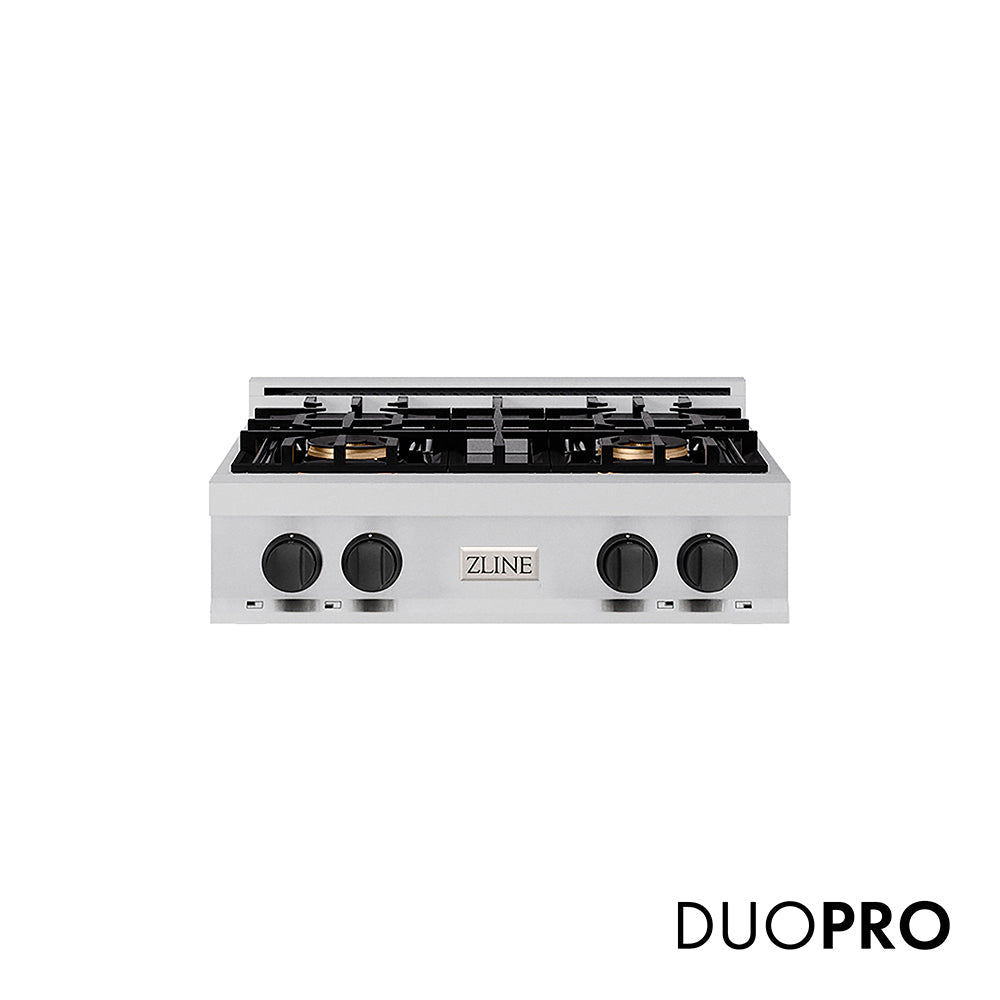 ZLINE Autograph Edition Classic 30-inch rangetop in stainless steel and matte black accents PCRTZ-30-MB
