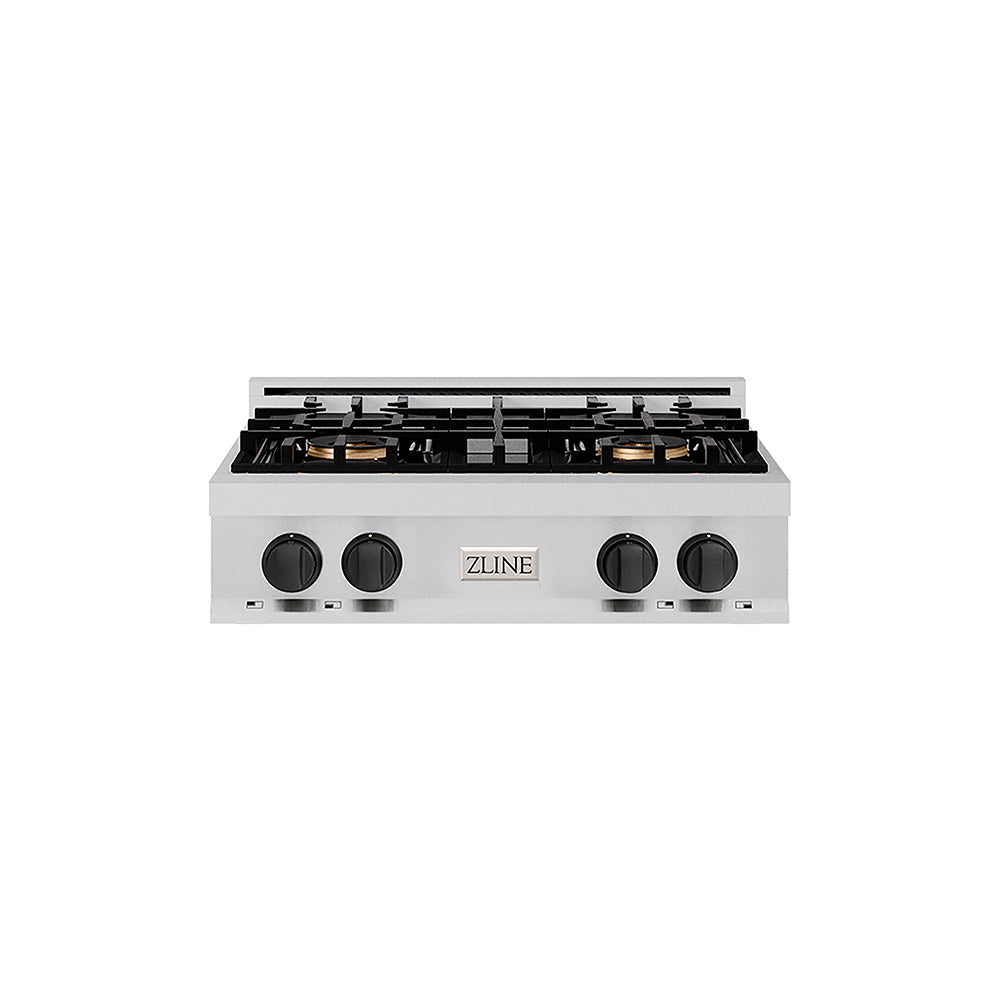 ZLINE Autograph Edition Classic 30-inch rangetop in stainless steel and matte black accents PCRTZ-30-MB, front view
