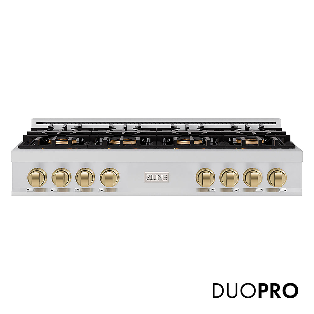 ZLINE Autograph Edition Classic 48-inch rangetop in stainless steel and champagne bronze accents PCRTZ-48-CB