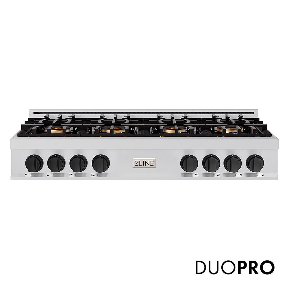 ZLINE Autograph Edition Classic 48-inch rangetop in stainless steel and matte black accents PCRTZ-48-MB