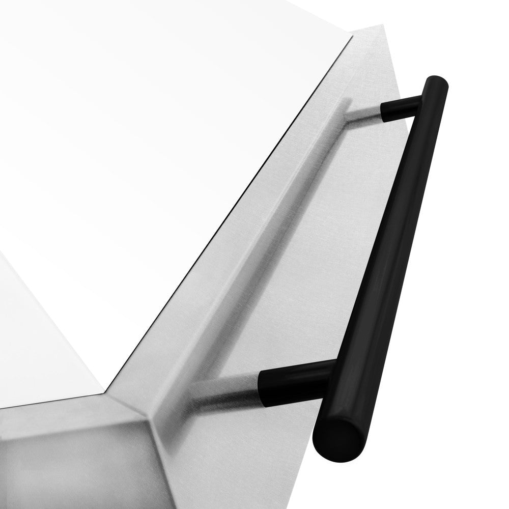 ZLINE Autograph Edition 48-inch range hood in satin stainless steel and matte black accents 8654SNZ-WM48-MB, detail
