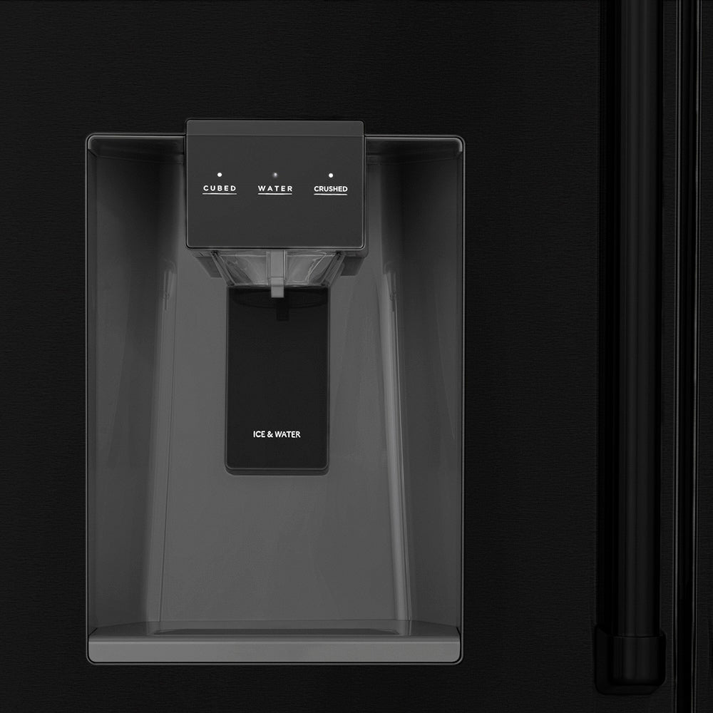 ZLINE 36-inch refrigerator in fingerprint-resistant black stainless steel with bright white interior RFM-W-36-BS, detail