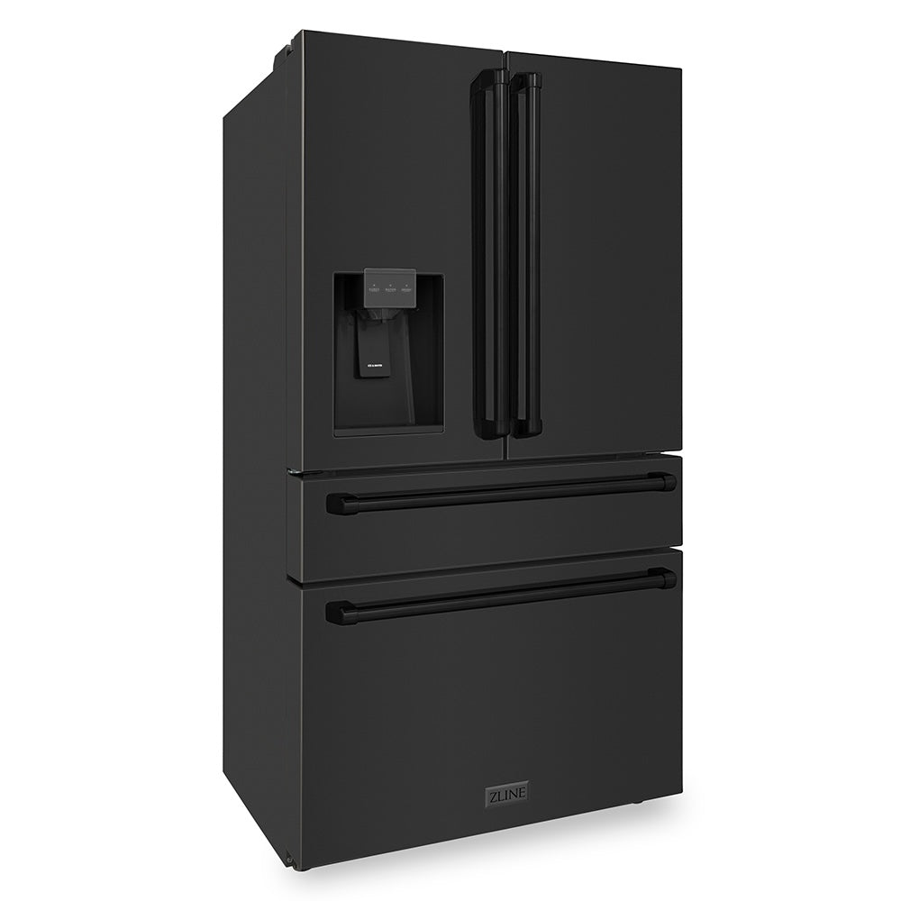 ZLINE 36-inch refrigerator in fingerprint-resistant black stainless steel with bright white interior RFM-W-36-BS, side view