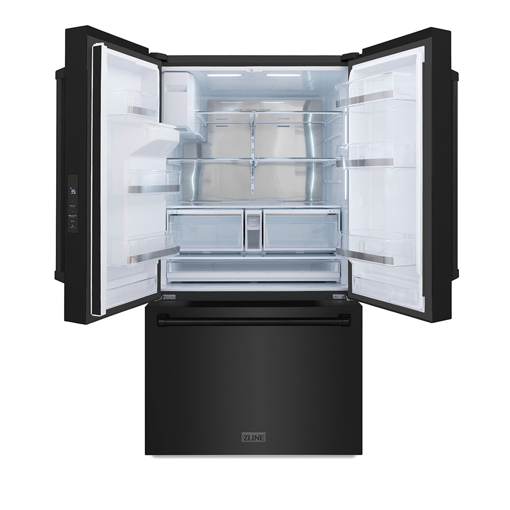 ZLINE 36-inch refrigerator in fingerprint-resistant black stainless steel with bright white interior RSM-W-36-BS, front view
