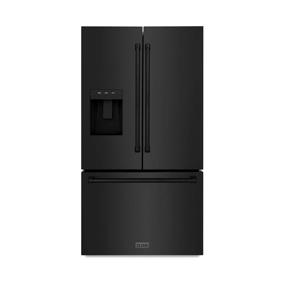 ZLINE 36-inch refrigerator in fingerprint-resistant black stainless steel with bright white interior RSM-W-36-BS, front view