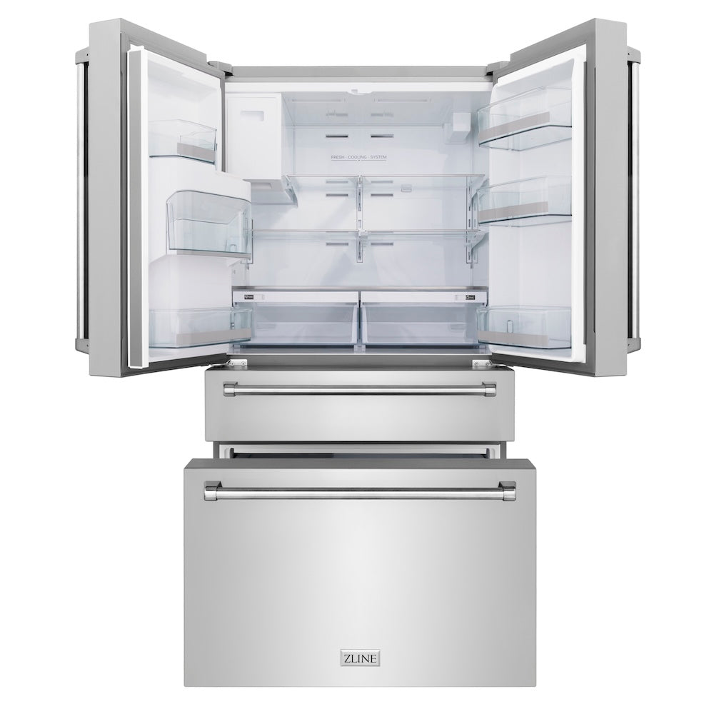 ZLINE 36-inch refrigerator in fingerprint-resistant stainless steel with bright white interior RFM-W-36, front view