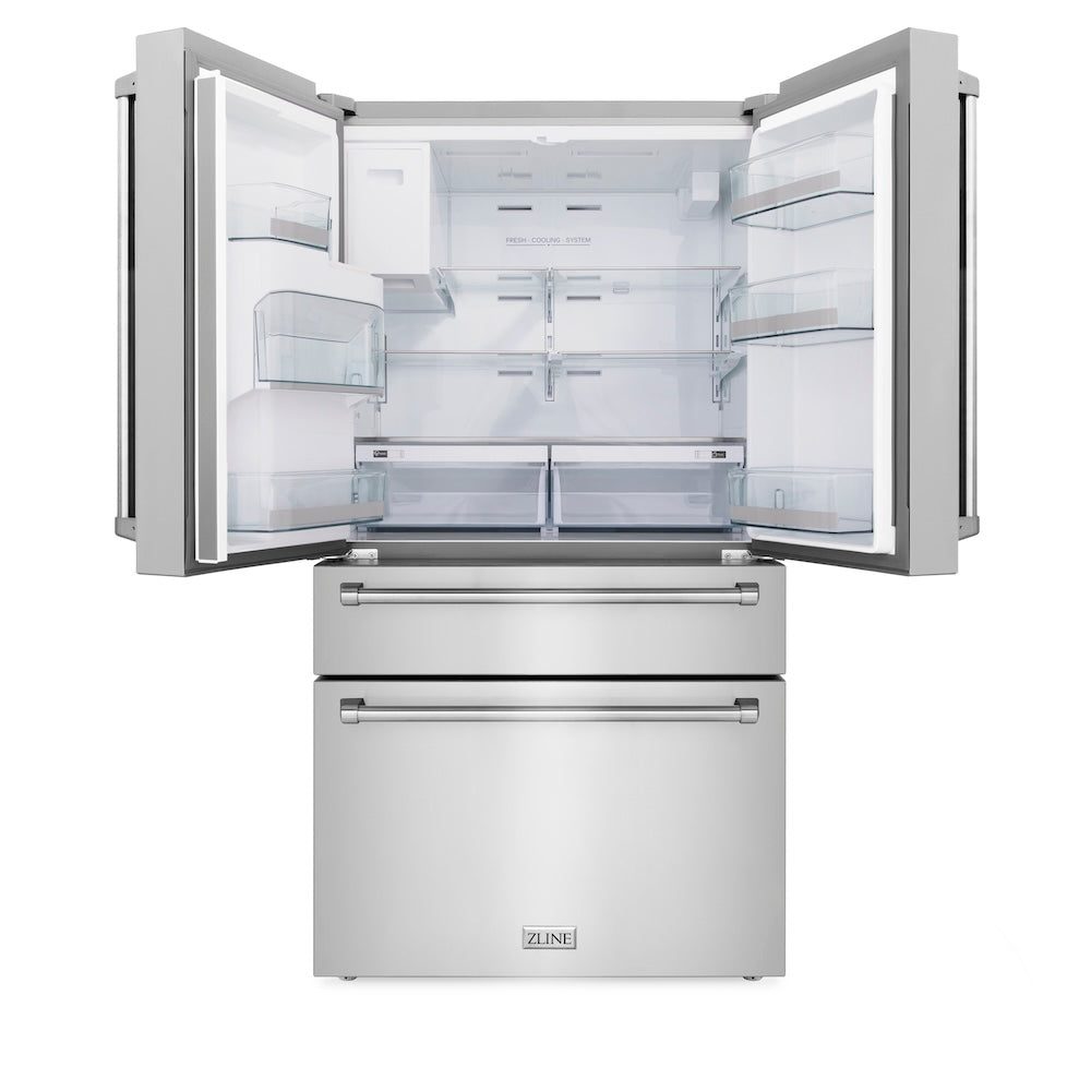 ZLINE 36-inch refrigerator in fingerprint-resistant stainless steel with bright white interior RFM-W-36, front view