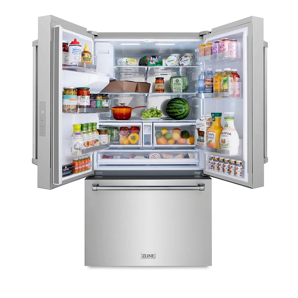 ZLINE 36-inch refrigerator in fingerprint-resistant stainless steel with bright white interior RSM-W-36, front view