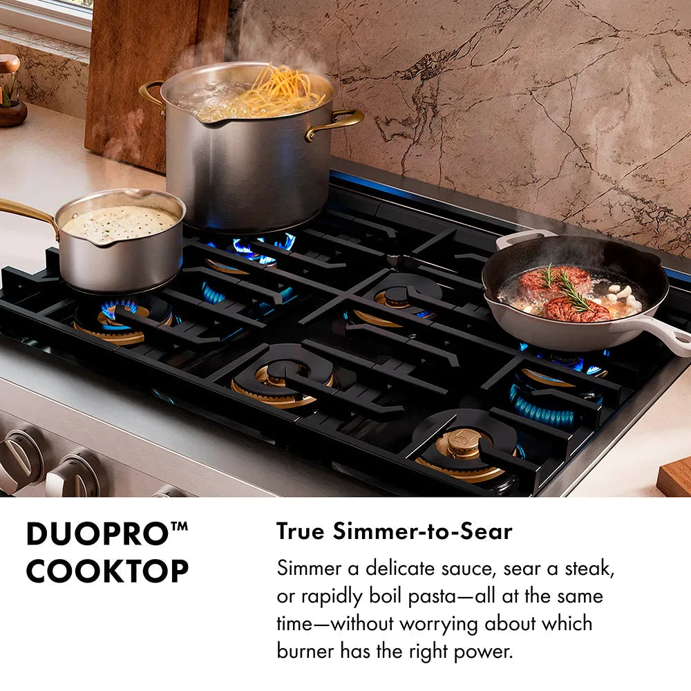 ZLINE Classic 36-inch range in satin stainless steel PCGRS-36, from above