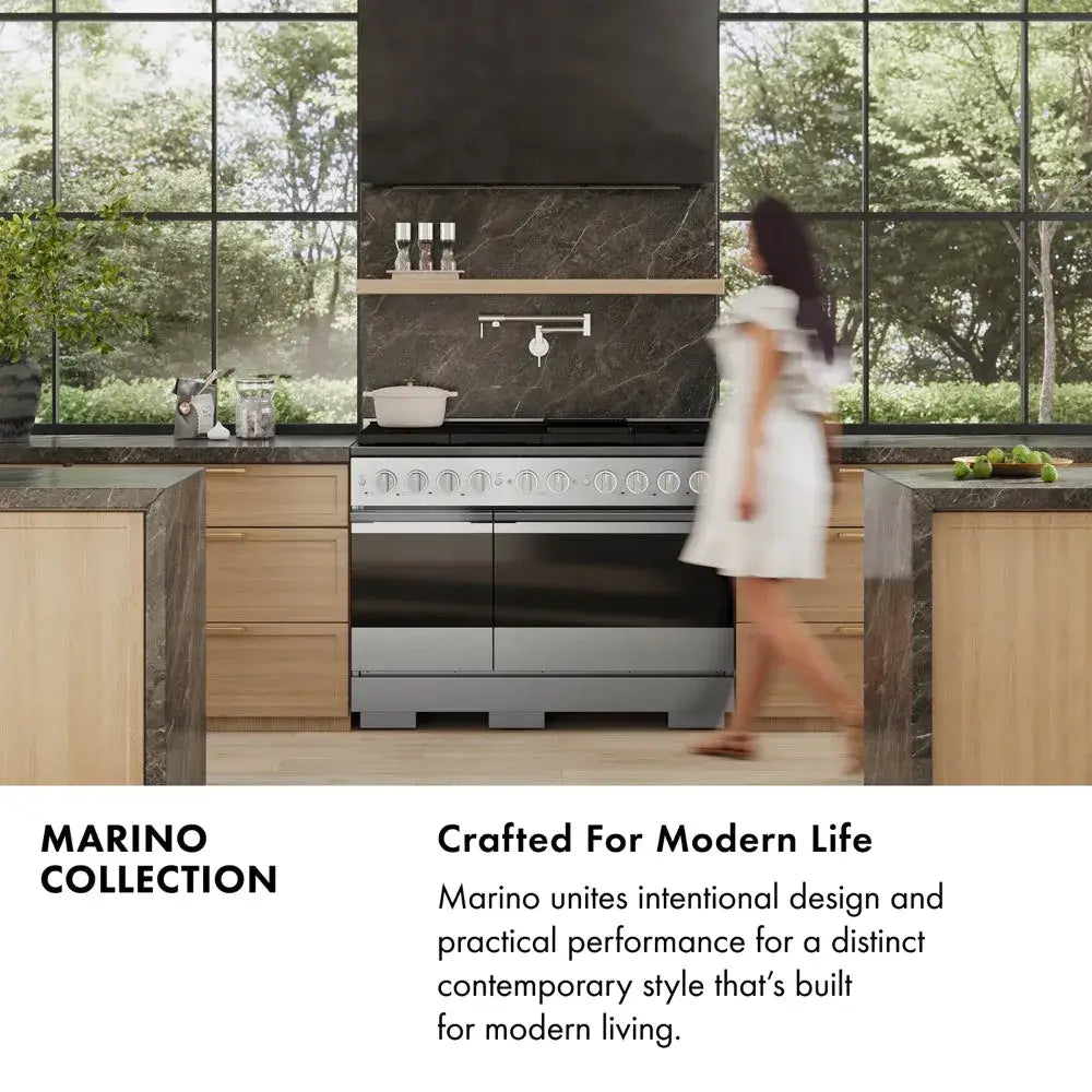 ZLINE Autograph Edition Marino 36-inch range in satin stainless steel with white matte door and polished gold accents MINRSZ-WM-36-G, view 4