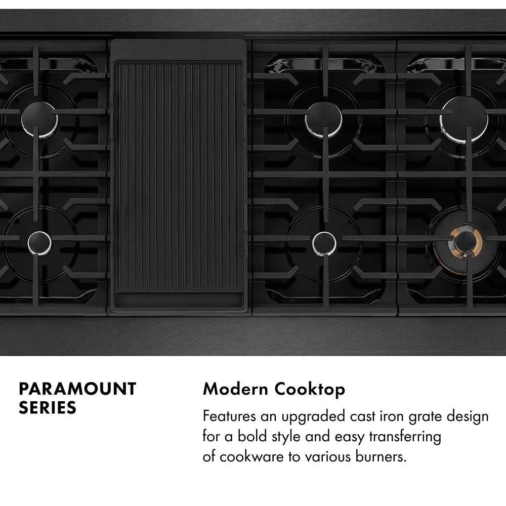 ZLINE Paramount 48-inch range in black satin stainless steel SDRBS-48, from above