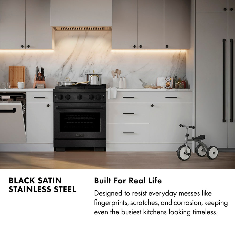 ZLINE Autograph Edition Paramount 30-inch range in black satin stainless steel and champagne bronze accents PSGRBSZ-30-CB, view 3